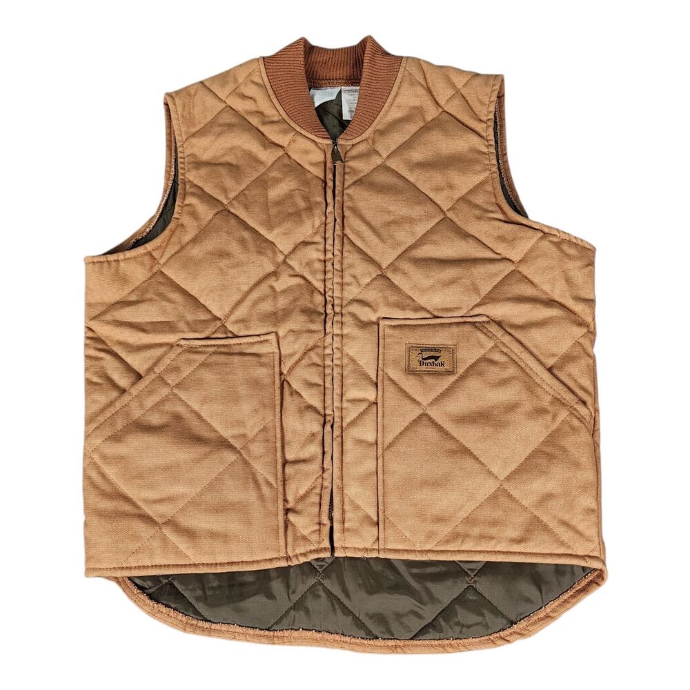 Vintage Duxbak Vest Men's Medium Brown Quilted Canvas Zip Up